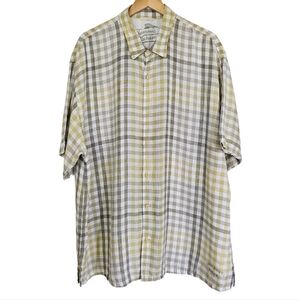 Tommy Bahama 100% Linen Plaid Shirt Mens Size XXL Button Front Short Sleeve